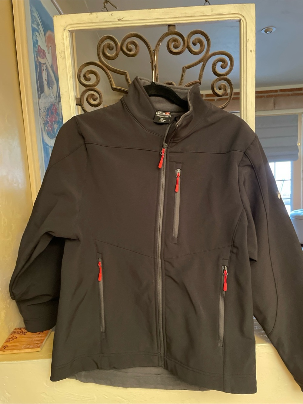 Men's Black Softshell Jacket with Red Zip Accents